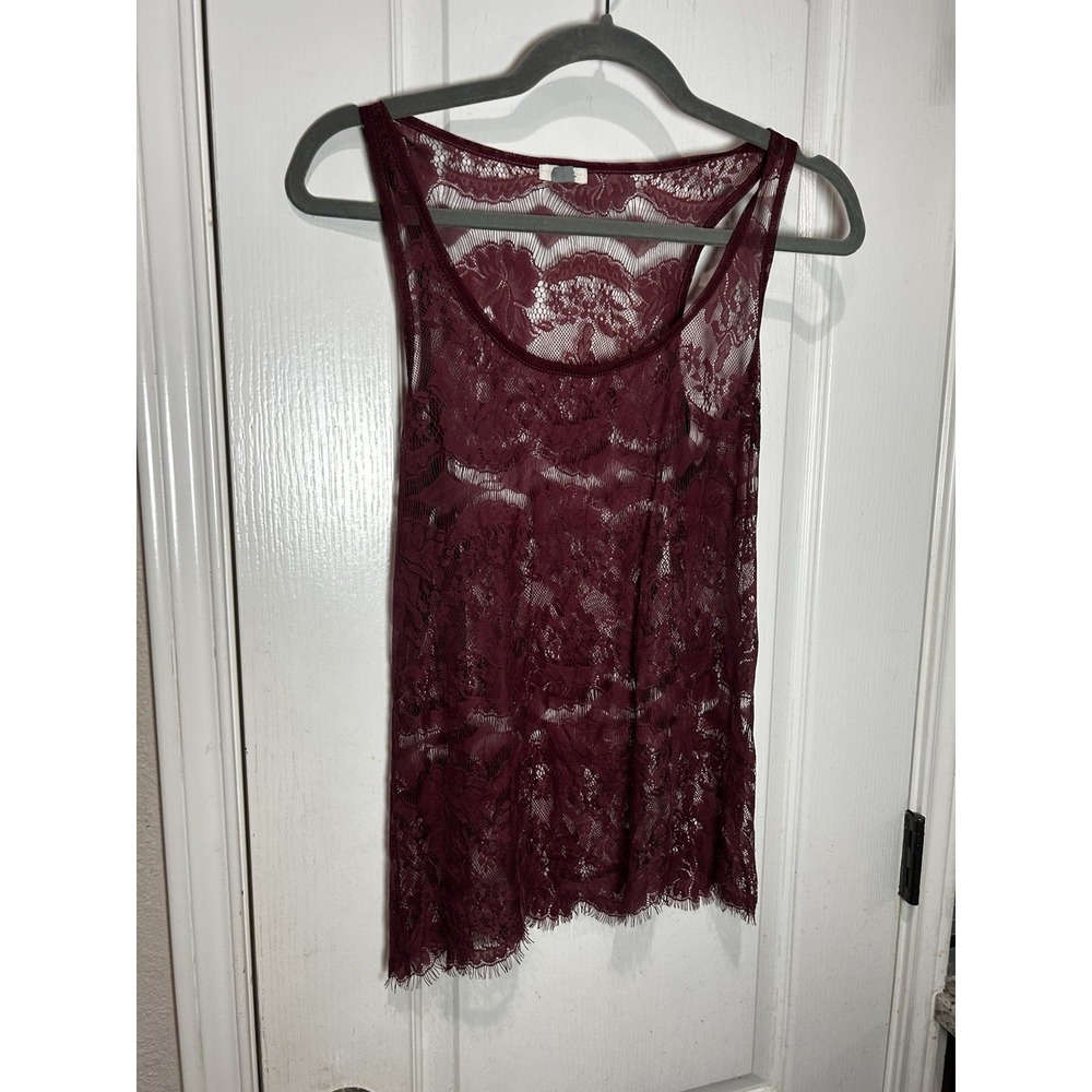 VTG Fossil Burgundy Floral Lace Sheer Tank Y2K Fairy Whimsy Goth Sz S Festival
